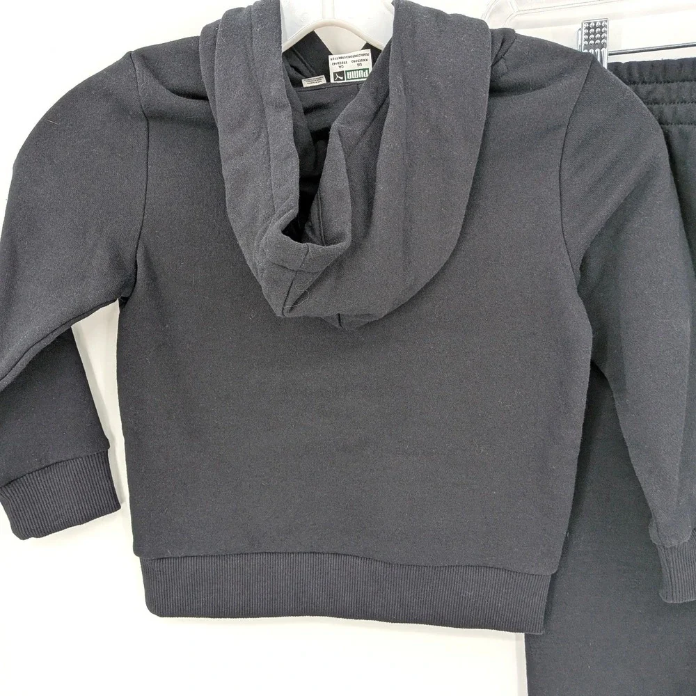 Puma black logo hoodie jogger set youth XXS 3 4 athletic activewear - Picture 7 of 8